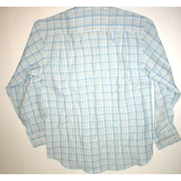 New Mens L NWT Guy Laroche Homme France Designer Shirt Ligt Blue Tan Linen Plaid - Picture 4 of 4